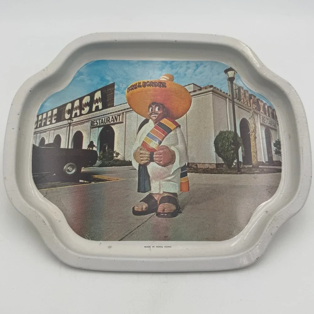 Vintage South of the Border Tin Tray Pedro Coffee Casa Souvenir Metal Litho 7in